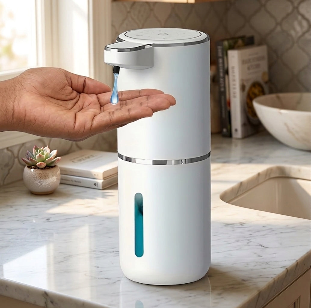 Homesavers Auto Soap Dispenser in use on kitchen counter